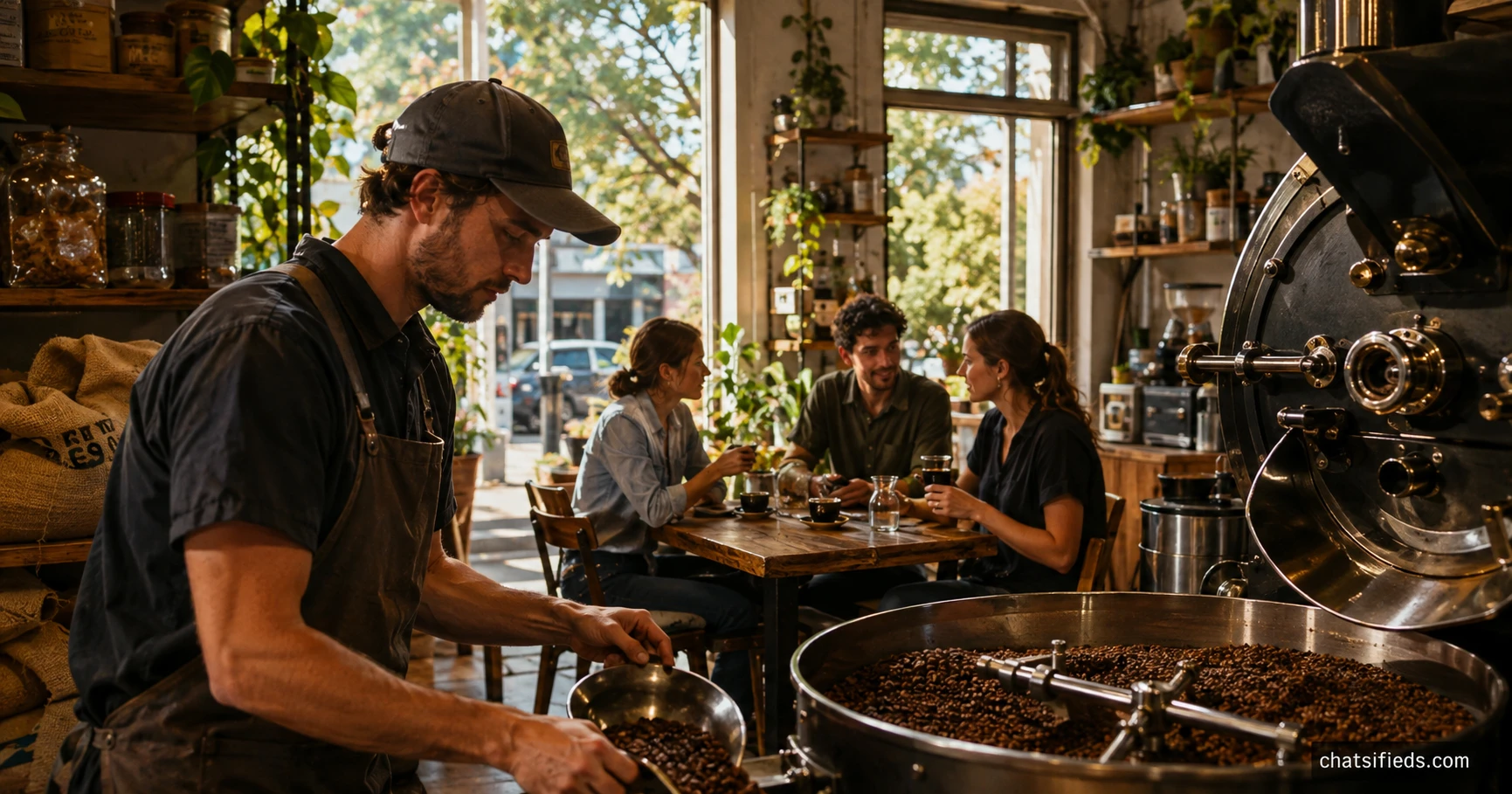 Illustrated Australian coffee scene for Twin Peaks Coffee Roasters