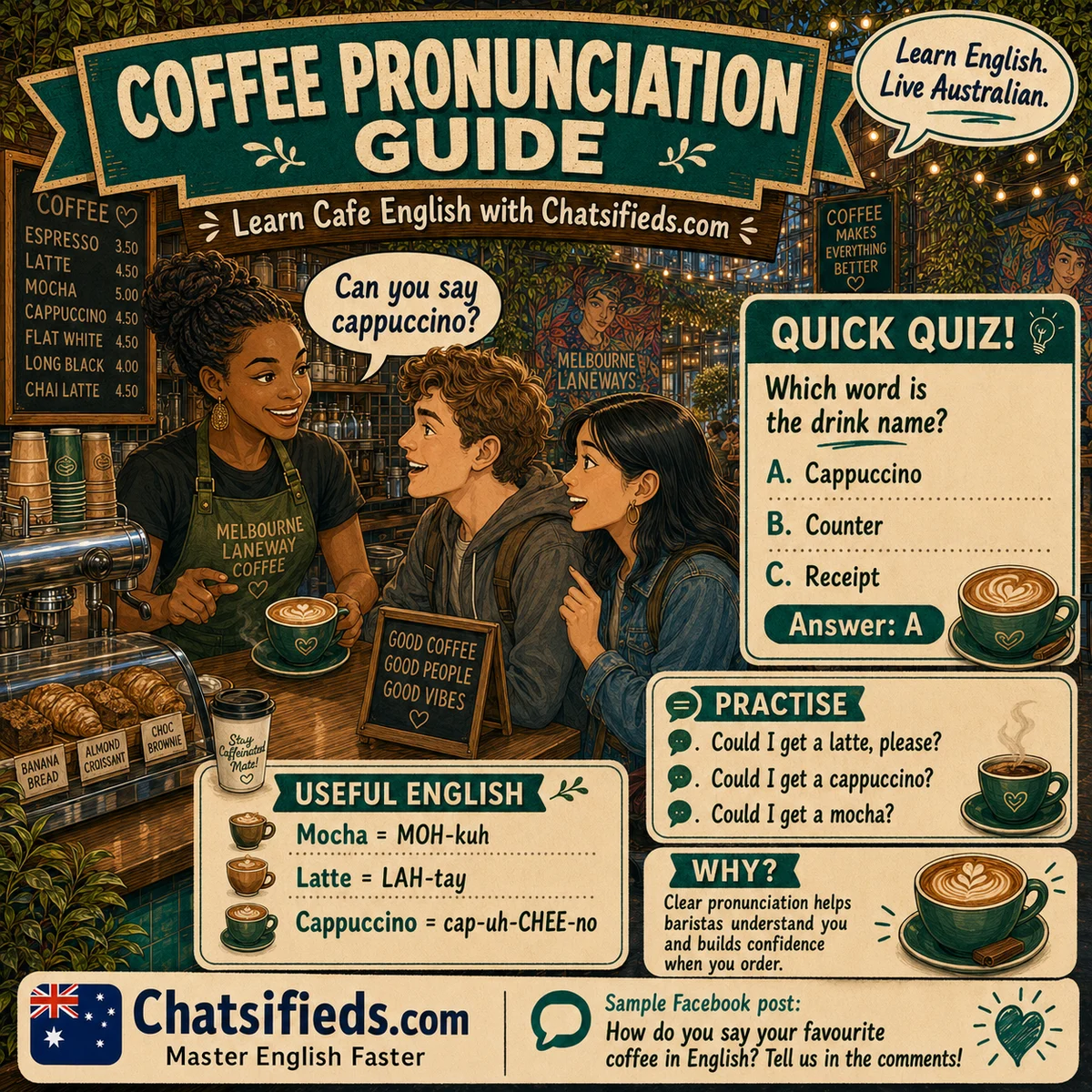 Coffee pronunciation and useful phrase learning guide
