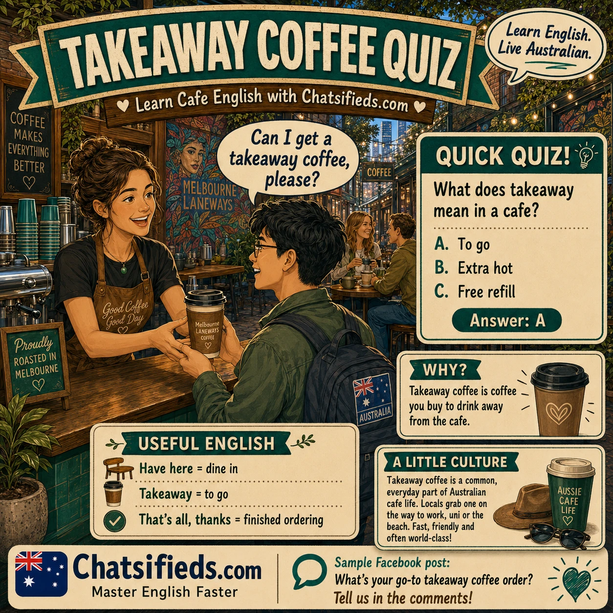 Takeaway coffee Australian café English lesson